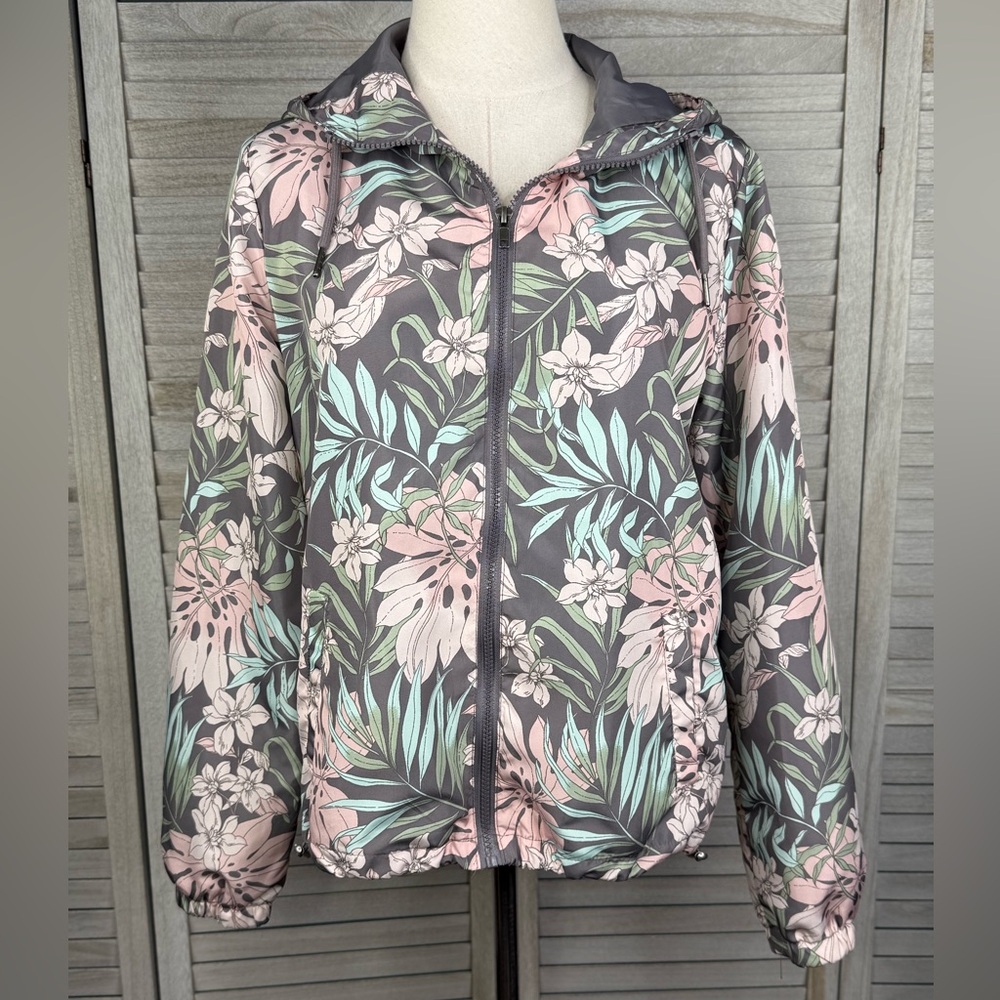 JASON MAXWELL Floral Print Lightweight Spring Hooded Windbreaker/Jacket-Small